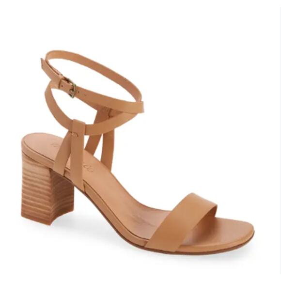 Madewell Loli Sandals 8.5 Tan Leather Ankle‑Strap Block Heel Strappy Amber Clay - Picture 2 of 15